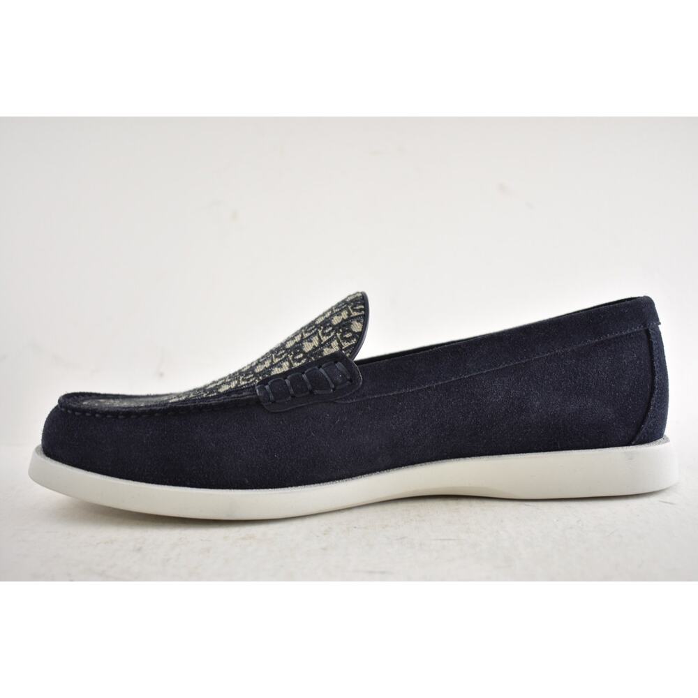 Dior Men Granville Navy Blue Suede Beige Black Oblique Logo Slip On Loafer 44 11 - Picture 14 of 16